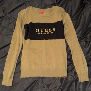 GUESS Olive and Black Crew Neck Sweater